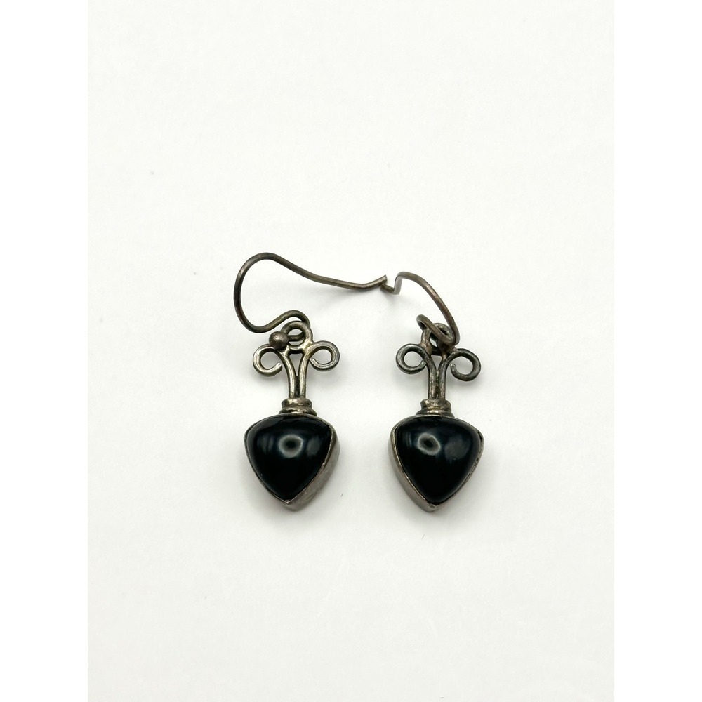 Vintage Black Onyx‎ Sterling Silver Earrings